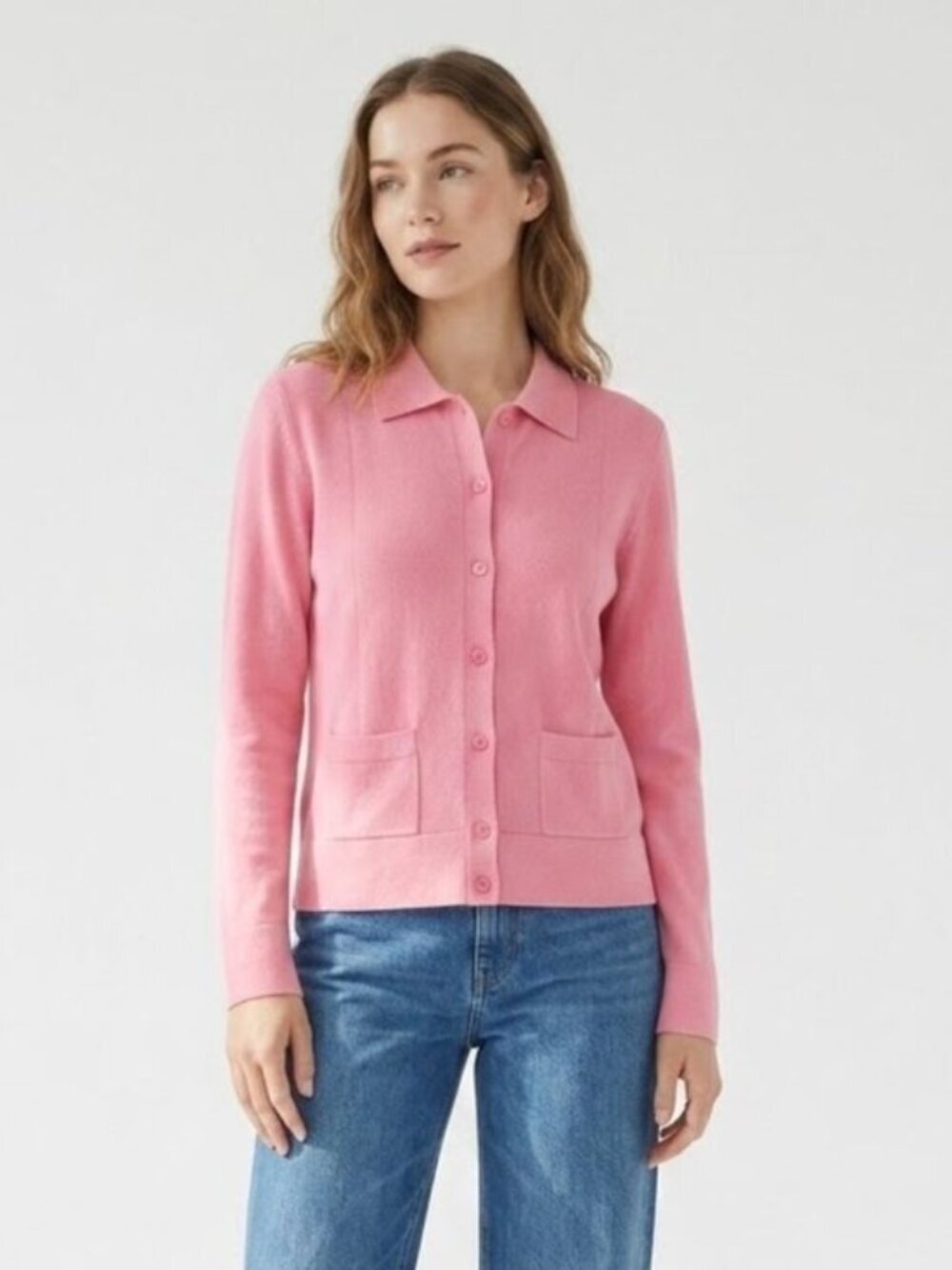 Vintage Talbots Pink Collared Cardigan Lightweight Sweater Large